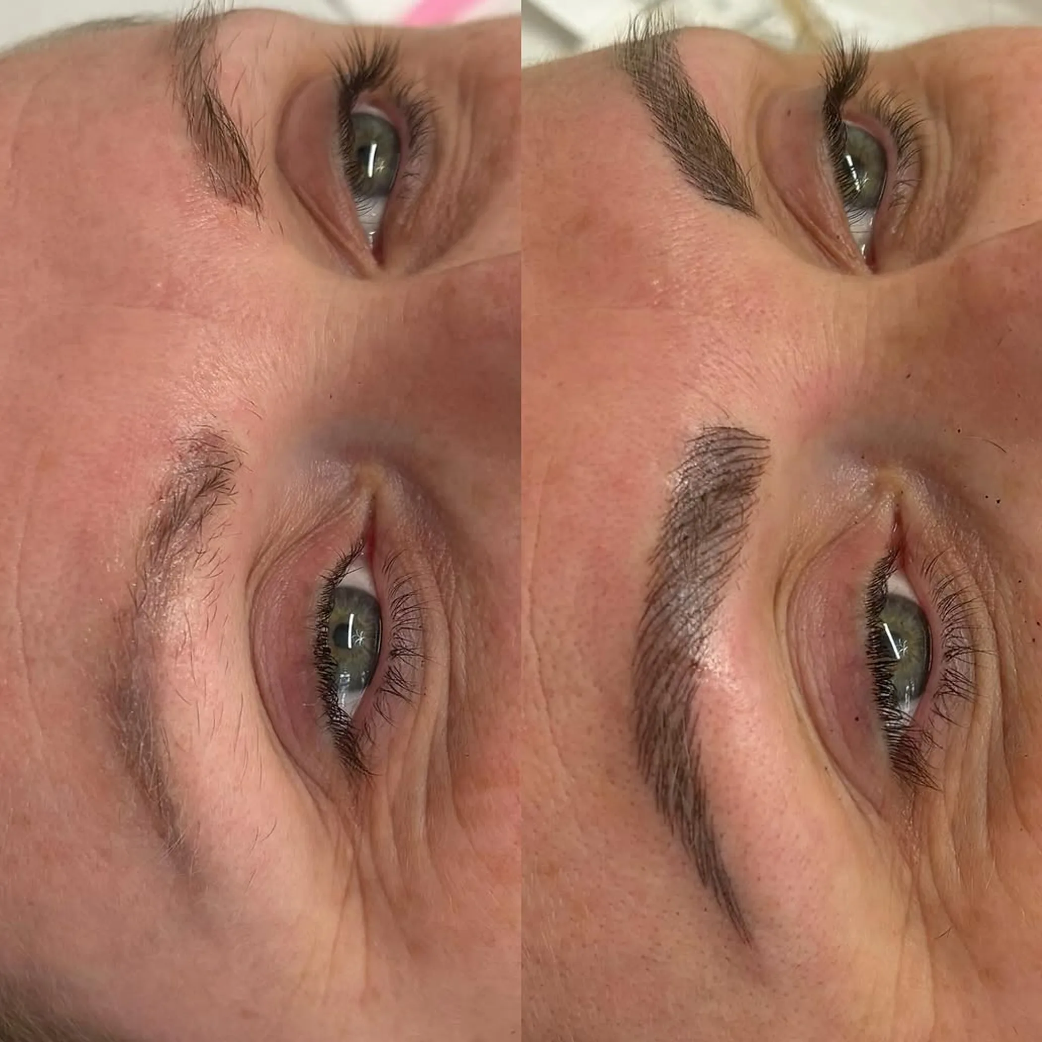 close-up of microblading eyebrow results