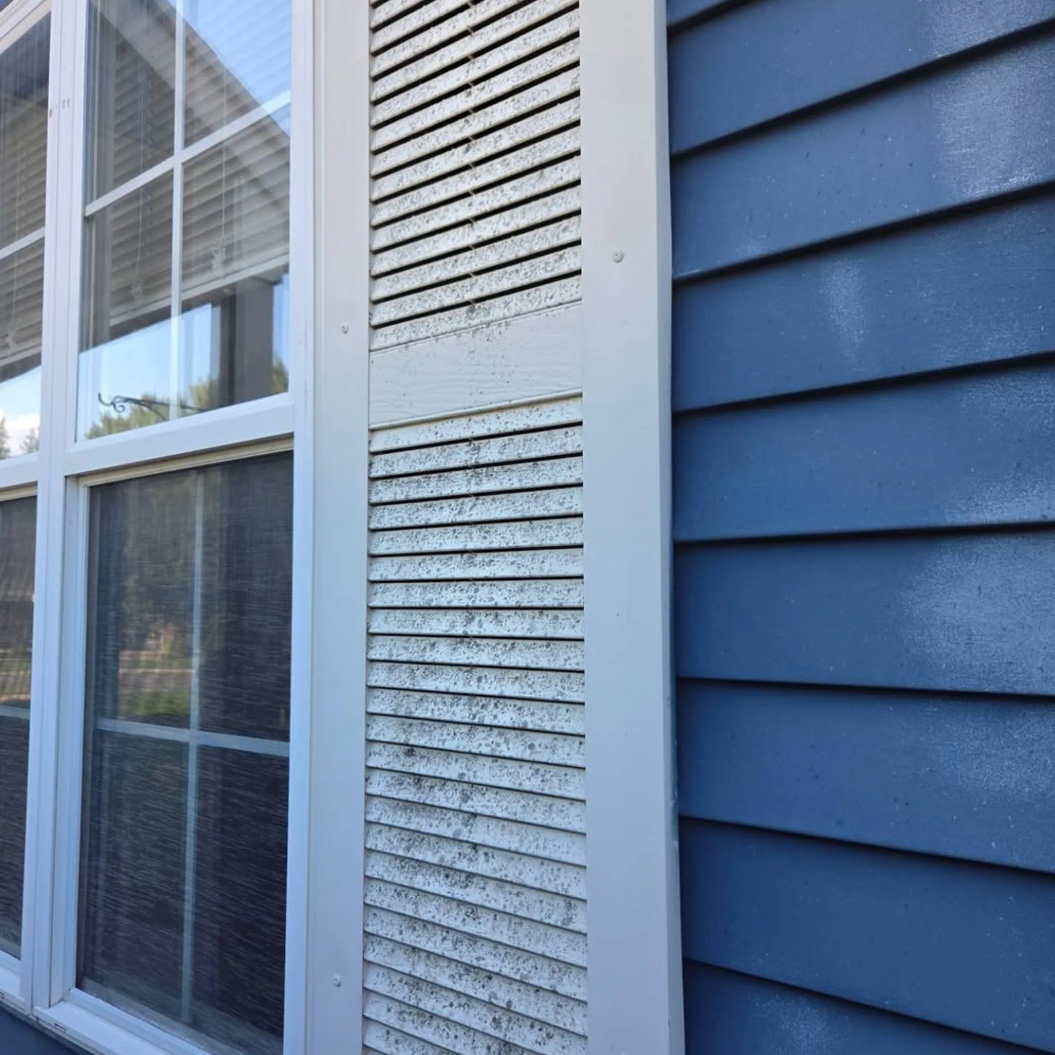 exterior window and weathered siding